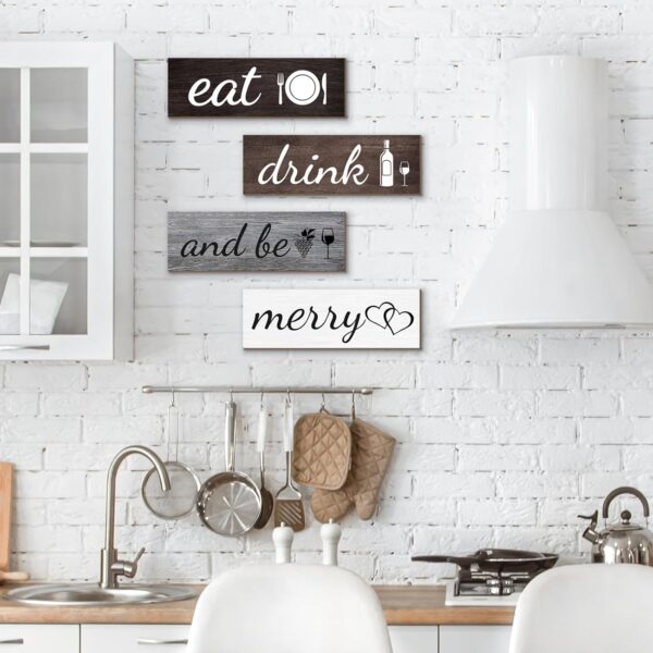 Joyhawk 4 Pcs Rustic Kitchen Decor and Accessories, Farmhouse Kitchen Wall Decor, Eat Signs Kitchen Wall Decorations for Home, Modern Eat Drink and Be Merry Art Signs for Dining Room - Image 3