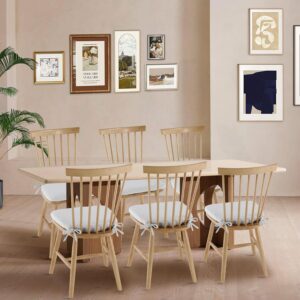 COLAMY Windsor Dining Chairs Set of 6, Wood Kitchen Dining Room Chairs with Spindle Back and Removable Cushions, Farmhouse Country Wooden Side Dining Chairs for Restaurant/Bistro/Cafe, Natural