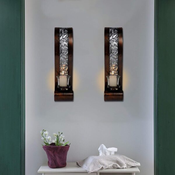 Wall Sconce 14.4 x 3.5 Inch, with Tea Light Candle Holder Antique Bronze Style Metal Wall Art Decorations for Living Room, Bathroom, Dining Room and Office, Set of 2 - Image 5