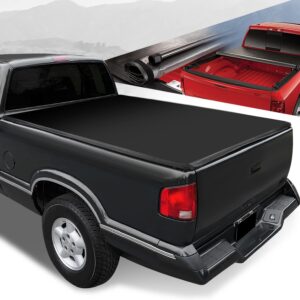 Auto Dynasty Soft Roll-up Tonneau Cover Truck Bed Covers Compatible with Chevy S10 GMC Sonoma 1994-2003, Isuzu Hombre 1996-2000 6Ft Fleetside Styleside Bed, Matte Black