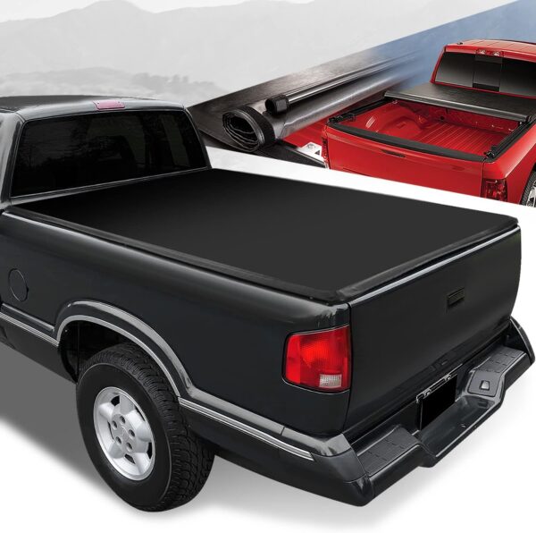 Auto Dynasty Soft Roll-up Tonneau Cover Truck Bed Covers Compatible with Chevy S10 GMC Sonoma 1994-2003, Isuzu Hombre 1996-2000 6Ft Fleetside Styleside Bed, Matte Black