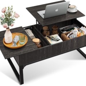 WLIVE Lift Top Coffee Table with Storage, 40.9" Coffee Table with Lifting Top & Sliding Top, Wood Modern Center Table with 2 Hidden Compartment for Living Room, Charcoal Black