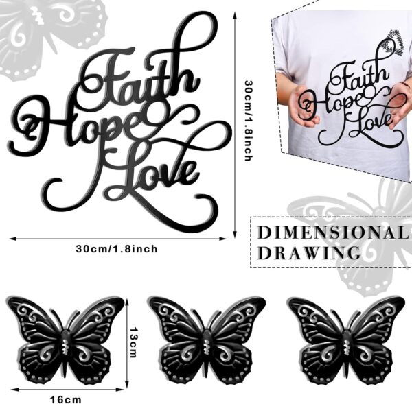 Metal Wall Art Decor Set 4 Pieces Rustic Black Love Signs for Home Decor Vintage Metal Butterflies Inspirational Metal Butterfly Wall Decorations Faith Hope Love Black Metal Sign for Home Decor - Image 4
