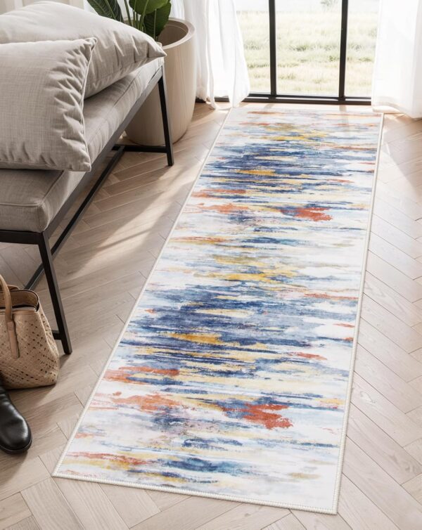 Lahome Abstract Washable Rugs, 3X5 Rug Soft Rugs for Bedroom Ultra-Thin Stain Resistant Carpet, Low-Pile Modern Living Room Rugs Non Slip Throw Rug for Office(3x5ft,Multi)