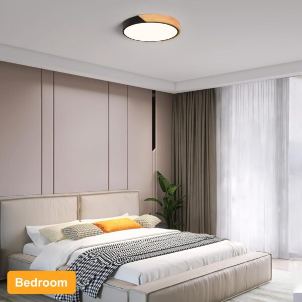 Vikaey Modern LED Ceiling Light, Minimalist Wood Flush Mount Ceiling Light Fixture, 4000K Not Dimmable, Circle Lighting Lamp with Acrylic Lampshade for Bedroom Laundry Room Hallway (Black,11.8") - Image 4