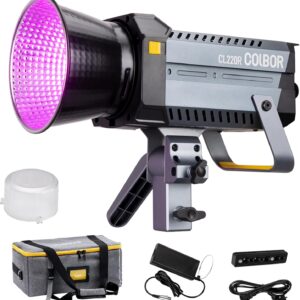 Colbor CL220R RGB Photography Lighting,220W COB Led Video Light 2700K-6500K,1.6KG Lightweight with DC/AC Power Supply,App Control for Video Studio Filmmaking