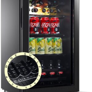 Beverage Refrigerator and Cooler for 120 Cans, Mini Refrigerator with Wire Adjustable Shelving, Small Drink Dispenser Machine for Soda, Water, Beer, Wine for Dorm, Office, Bar