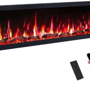 PuraFlame Bernice 72 Inch Smart Linear Electric Fireplace - Clean Hidden Vent Design, Flame with 9 Colors, Recessed in-Wall or Wall-Mount or Free Standing, Compatible with Alexa and Google Assistant