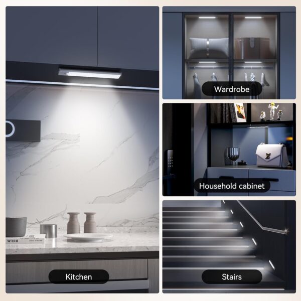 Under Cabinet Lighting, 3 Color Magnetic Motion Sensor Light Indoor, USB Rechargeable Closet Lights 1800mAh Battery Operated, Wireless Dimmable Under Counter Light Bar for Kitchen,Hallway - Image 6