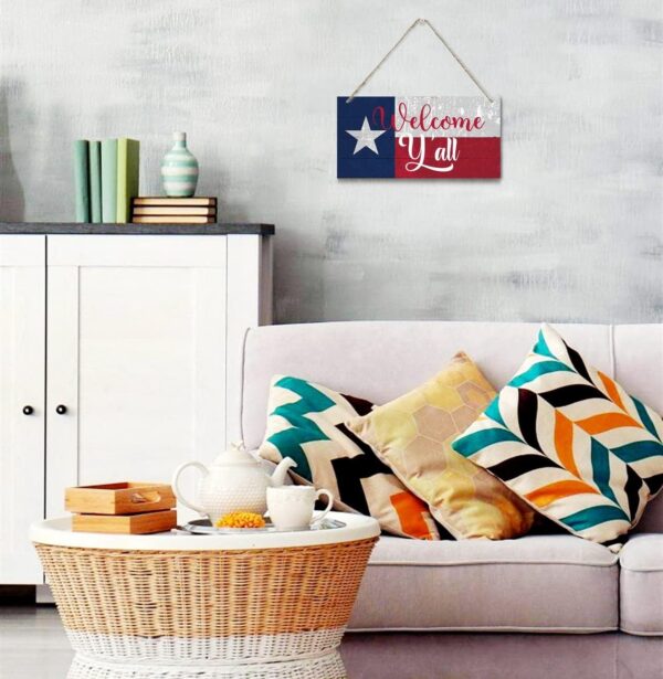 Welcome Y'all Decor Sign, Hanging Wood Sign Home Decorative, Printed Wood Wall Art Sign, Wooden Hanging Sign, Texas Flag Welcome Door Hanger, Welcome Sign for Front Door, Farmhouse Porch Decor 12*6in - Image 5