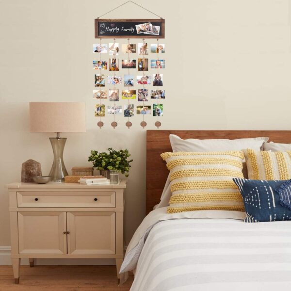 Bikoney Picture Frames Collage Photo Hanging Display Picture Board Wood Rustic Frames for Wall Decor and Dorm Room Decor with Blackboard and 30 Clips Carbonized Black - Image 2