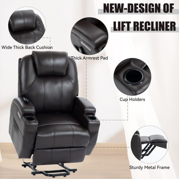 Electric Power Lift Recliner Chair for Elderly, Heavy Duty Motion Mechanism with 8-Point Vibration Massage and Lumbar Heating, Two Cup Holders and USB Charge Port,Black - Image 6