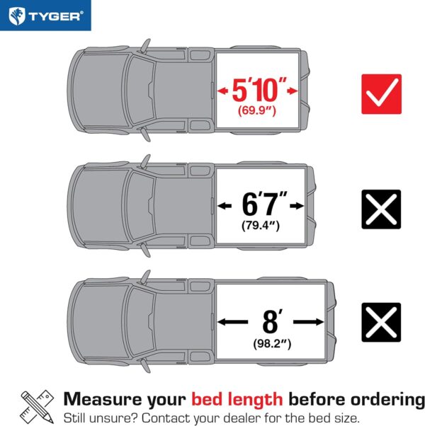 Tyger Auto T1 Soft Roll-up Truck Bed Tonneau Cover Compatible with 2019-2024 Chevy Silverado GMC Sierra 1500 (Not Fit 19 LD; 19-24 Classic) | 5'10" (70") Bed | TG-BC1C9053 - Image 2