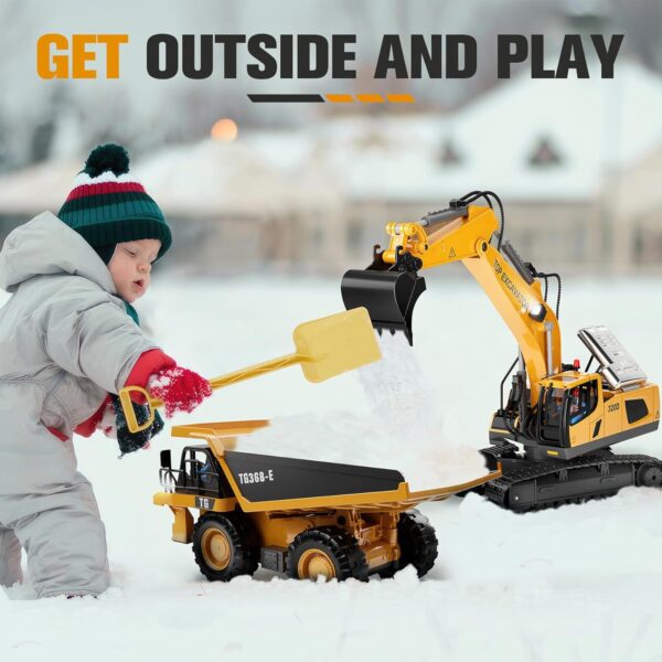 Remote Control Excavator Construction Toys for Boys, 2×1200mAh RC Excavator Toy with Metal Shovel & Light, 11CH Excavator Toys for Boys 3-5 4-7 8-12 Year Old Kids 2024 Christmas Birthday Gift,120+Mins - Image 6