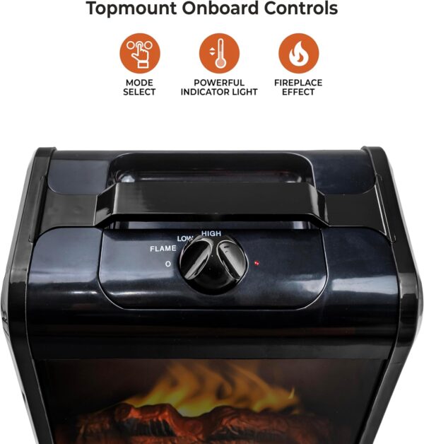 Comfort Zone Electric Mini Fireplace Space Heater with Realistic 3D Flame, Stay-Cool Body, Carry Handle, Overheat Sensor, and Safety Tip-Over Switch, Ideal for Home, Bedroom, & Office, 1,200W, CZFP1BK - Image 3