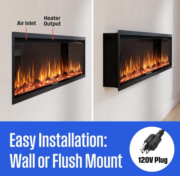 Westinghouse 50 Inch Electric Fireplace Heater, Compatible with Alexa & Google Home, Wall Mount or in-Wall Recessed Fireplace Insert, 24 Hour Timer, Color Changing Flames, 750W/1500W Indoor Heater - Image 7