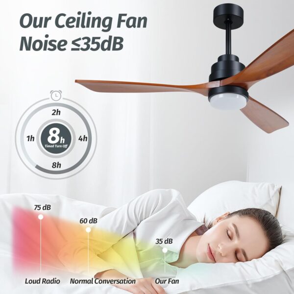 Wood Ceiling Fan with Light,Energy Saving,Ultra-Quiet DC Motor,3 Blades,6 Speed,Outdoor/Indoor Ceiling Fan for Patio,Deck,Porch,Bedroom,Living Room,Brown Walnut and Black - Image 4