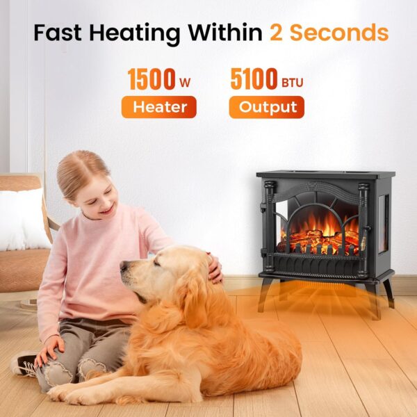 Joy Pebble Electric Fireplace Heater, 20'' Infrared Fireplace Heater 1000/1500W, 3D Realistic Flames Effect, ETL Certificated & Low Noise, Adjustable Flame Brightness, Overheating Protection - Image 2