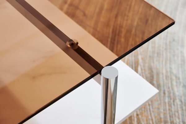 AGV 202206 Tadio Glass Coffee Table, Double Layer Glass Coffee Table for Living Space, Gold Finish Frmae, Ultra-Clear Glass & Walnut Wood Top - Image 5