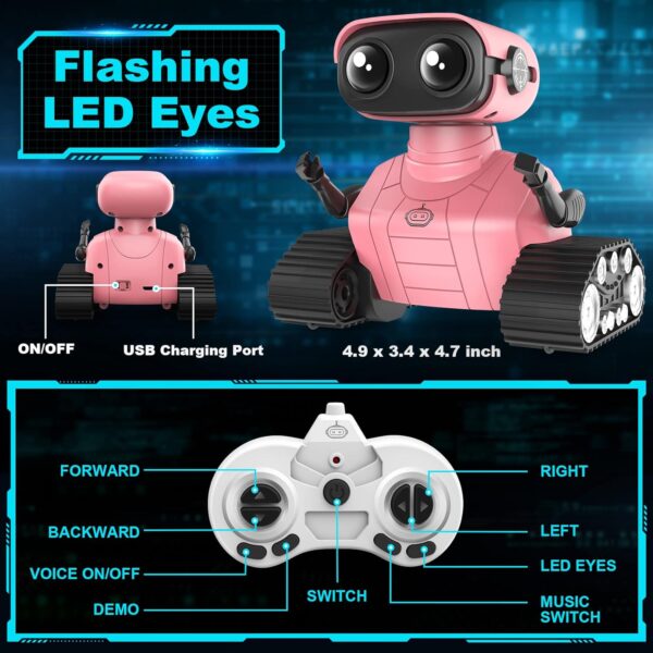 Hamourd Robot Toys for Girls, Rechargeable Remote Control Robots, Toy Robot with Auto-Demonstration, Flexible Head & Arms, Dance Moves, Music, and Shining LED Eyes, Girls Toys Age 6-8 2-7 - Image 7