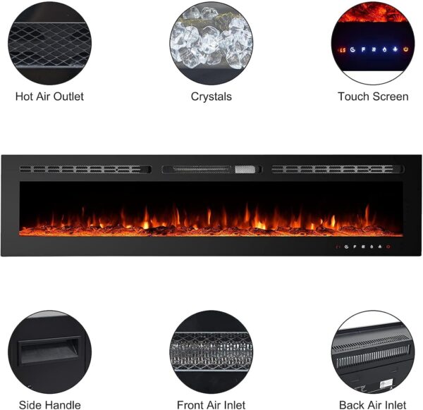 CharaVector Electric Fireplaces Recessed Wall Mounted Fireplace Insert 70 Inch Wide Heater LED Fire Place Remote Control & Touch Screen - Image 4