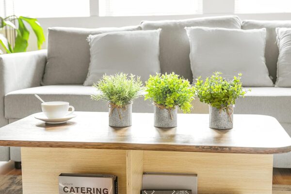 Mkono Mini Fake Plants in Farmhouse Galvanized Metal Pots Table Centerpiece Rustic Home Decor, 3 Pack Potted Artificial Plants Faux Eucalyptus for Shelf Indoor Dining Room Office - Image 2