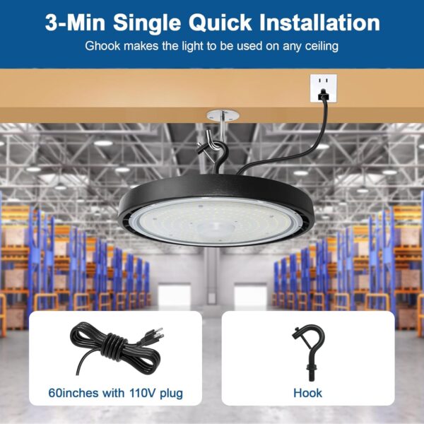 4 Pack LED Shop Lights 150W 24,000LM 5000K Super Bright High Bay Shop Lights with US Cable Plug in for Garage Workshop Warehouse Factory Barn - Image 3