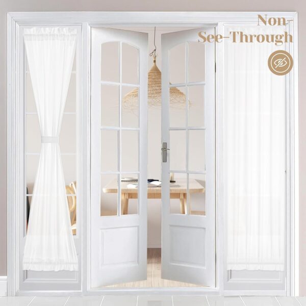 HOMEIDEAS Non-See-Through Sidelight Curtains for Front Door 2 Panels, Privacy Semi Sheer Door Window Curtains, Rod Pocket Light Filtering French Door Curtains with Tieback, (White, 26W X 72L)