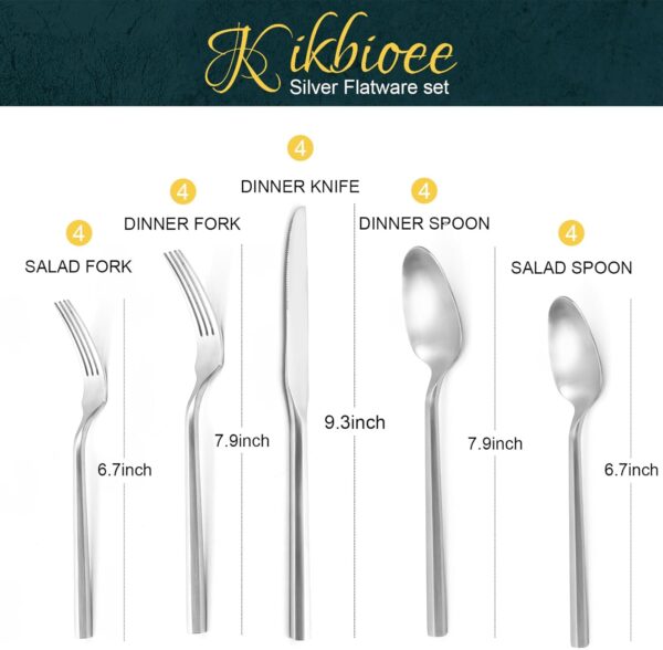 Gold 20 Piece Forged Stainless Steel Silverware Set, Hexagon Handle Flatware, Modern Mirror Finish Cutlery Set, Service for 4, Dishwasher Safe - Image 2