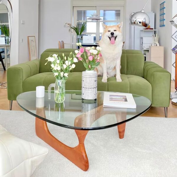 Coffee Table for Living Room, Glass Coffee Table with Wood Legs, Mid Century Modern Coffee Table, Rustic Oval Walnut Center Table for Small Spaces, Mesa de Centro para Sala - Image 6