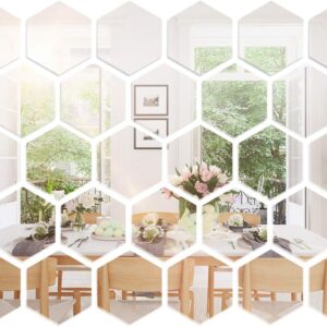 Shappy 32 Pcs Hexagon Mirror for Wall Stickers Removable Acrylic Mirror Setting Honeycomb Wall Sticker Decal Decor for Home Art Room Living Bedroom Background Decoration