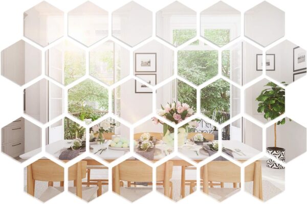 Shappy 32 Pcs Hexagon Mirror for Wall Stickers Removable Acrylic Mirror Setting Honeycomb Wall Sticker Decal Decor for Home Art Room Living Bedroom Background Decoration