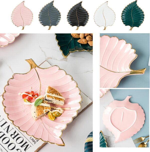Jewelry Tray Ceramic Ring Holder Dish 10.6" x 7.9" White Key Bowl Birthday Gifts for Women Leaf Aesthetic Coffee Table Decor Cute Room Apartment Bathroom Dresser Decor Bridesmaid Wedding Gifts - Image 3