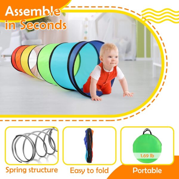 Kids Play Tunnel Tent for Toddlers, Colorful Pop Up Crawl Tunnel Toy for Baby or Pet with Breathable Mesh, Collapsible Gift for Boy and Girl Play Tunnel Indoor and Outdoor Game - Image 6