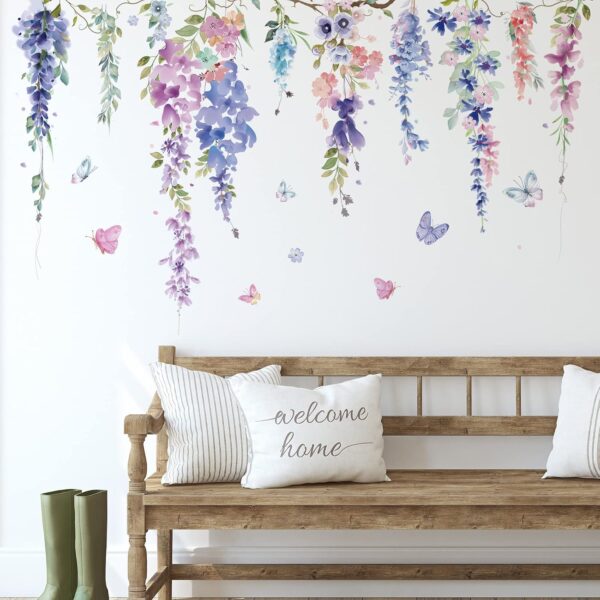 Zonon Flowers Wall Decals Vinyl Dragonflies Flowers Wall Stickers Removable Floral Wall Murals Peel and Stick Colorful Flower Wall Decor for Bedroom Living Room Nursery(Elegant) - Image 5
