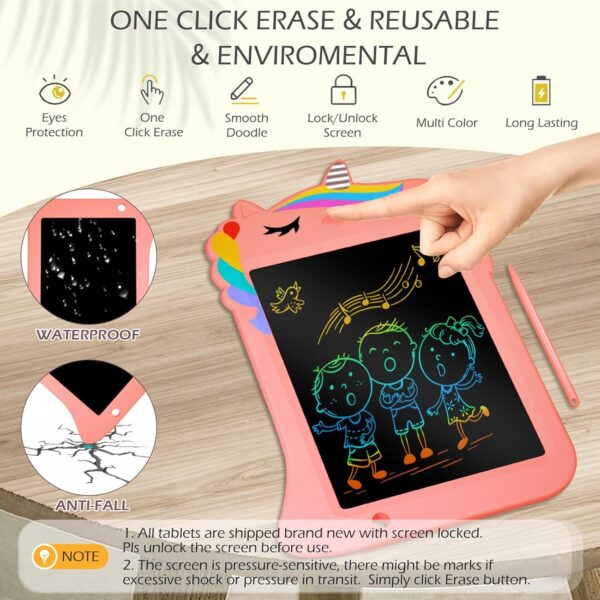 Jasonwell LCD Drawing Writing Tablet - Drawing Pad Doodle Board for Kids Toddlers Drawing Toy Educational Learning Toys Christmas Birthday Gift 2 3 4 5 6 7 8 Year Old Girls Boys (Pink Unicorn) - Image 2