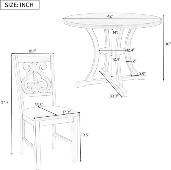 Classic and Traditional Style 6 Piece Dining Set, Includes 1 Table, 4 Upholstered Chairs & Bench, Easy to Assemble, for Living Room, Dining Room, Home Bar and Kitchen, Natural Wood Wash - Image 3