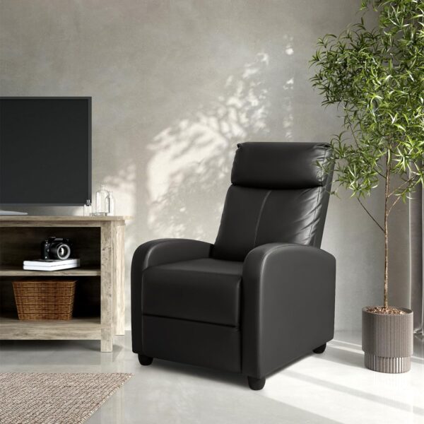 Homall Recliner Chair, Recliner Sofa PU Leather for Adults, Recliners Home Theater Seating with Lumbar Support, Reclining Sofa Chair for Living Room (Black, Leather) - Image 2