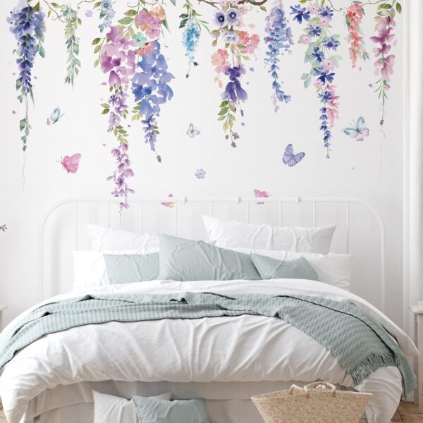 Zonon Flowers Wall Decals Vinyl Dragonflies Flowers Wall Stickers Removable Floral Wall Murals Peel and Stick Colorful Flower Wall Decor for Bedroom Living Room Nursery(Elegant) - Image 2