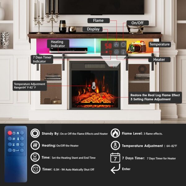 18" Electric Fireplace Insert, Electric Fireplace Heater for TV Stand Indoor Electric Stove with Remote Control, Adjustable Log Flame, 1400W(US in Stock) - Image 4