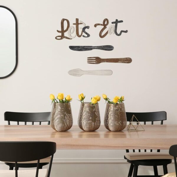Jetec 5 Pcs Let's Eat Sign Kitchen Wall Decor Fork Spoon Knife Kitchen Decor Sign Rustic Farmhouse Wooden Eat Sign for Kitchen Home Dining Room Bar Cafe Restaurant(Brown, Beige, Dark Gray) - Image 6