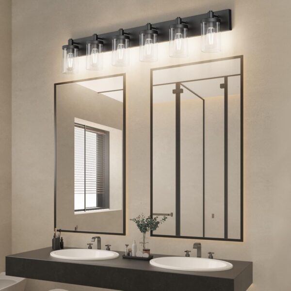 Aipsun 48in Vanity Light Black Bathroom Vanity Lighting Fixtures 6 Light Bathroom Light Fixtures with Clear Glass Shade(Exclude Bulb) - Image 4