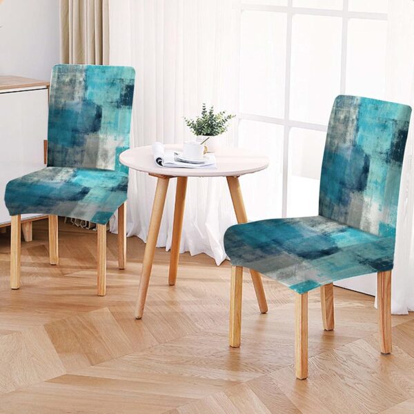 MCALK Turquoise Chair Covers Set of 4 and Table Runner,Stretch Grey Chair Slipcovers for Kitchen,Washable Removable Chair Protector Modern Chair Covers for Dining Room - Image 6