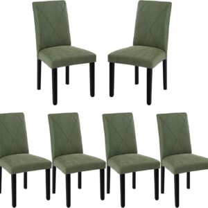 VECELO Upholstered Dining Chairs Set of 6, Modern PU Leather and Solid Wood Legs & High Back for Kitchen/Living Room- Green