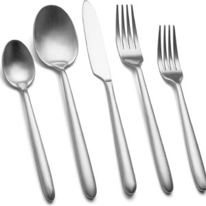 Heavy Duty Silverware Set, EIUBUIE 40-Piece Premium Stainless Steel Flatware Sets For 8, Matte Brushed Finish Cutlery Tableware Modern Kitchen Utensils Set for Home Restaurant, Dishwasher Safe
