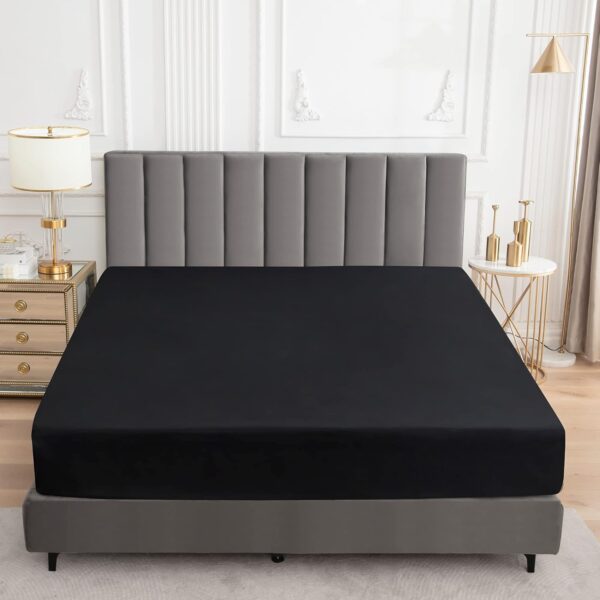 Sufdari Mattress Protector,Waterproof 18" Deep Pocket Mattress Cover Fitted Sheet Style with Elastic Rubber Band,Washable and Easy Care-Black,Queen - Image 3