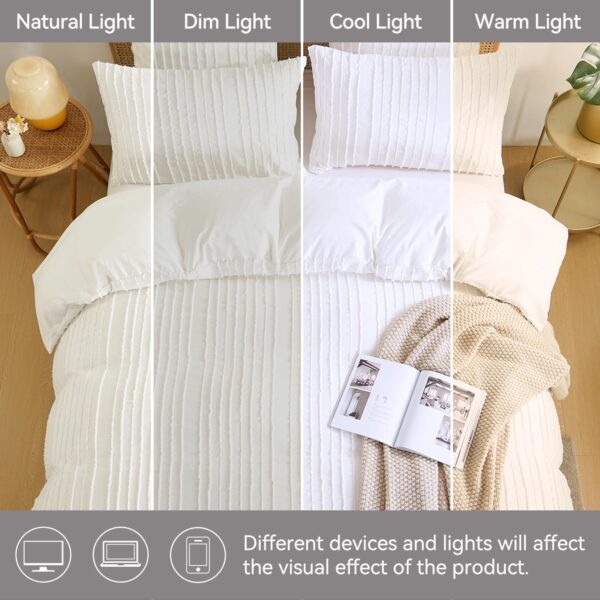 Nayoroom White Boho Duvet Cover Set Queen Size Striped Textured Tufted Bedding Sets 3 Pieces Soft Lightweight Washed Microfiber Farmhouse Aesthetic Comforter Cover with Zipper Closure for All Seasons - Image 4