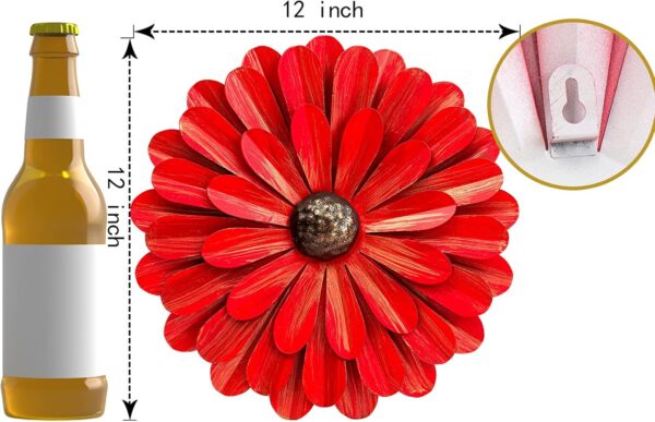 EASICUTI Red Metal Flowers Wall Decor Metal Wall Art Decorations Hanging For Indoor Outdoor Home Bathroom Kitchen Room Bedroom Living Room Garden Patio Porch 12 Inch - Image 2