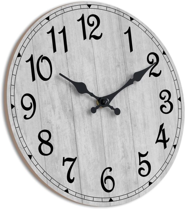 HYLANDA Wall Clock, 10 Inch Rustic Wall Clocks Battery Operated Silent Non Ticking, Country Round Wooden Clocks Farmhous Wall Decor for Bathroom, Living Room, Kitchen, Bedrooms, Dining Room (Gray) - Image 4