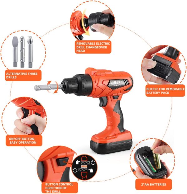 Kids Tool Set – Zealous 48 pcs Toddler Tool Set with Tool Box & Electronic Toy Drill, Pretend Play Kids Toys, Toy Construction Tools for Kids Ages 3,4,5,6,7,8 Years Old (A-Orange) - Image 2